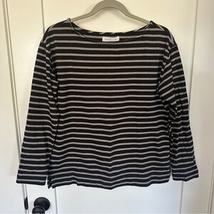 Everlane boatneck striped long sleeve, black/grey, M, GUC